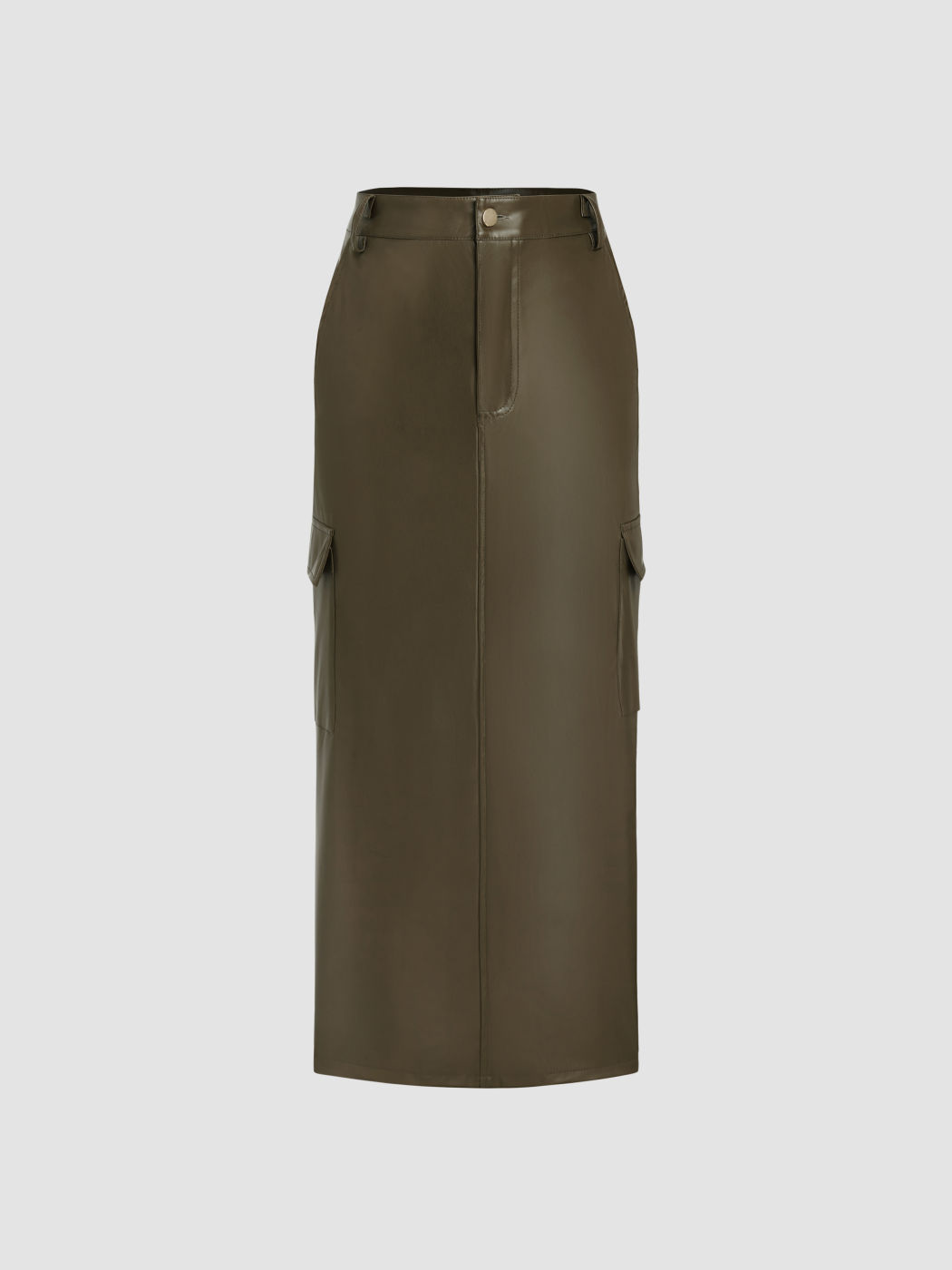 Faux Leather Cargo High Waist Button Maxi Skirt