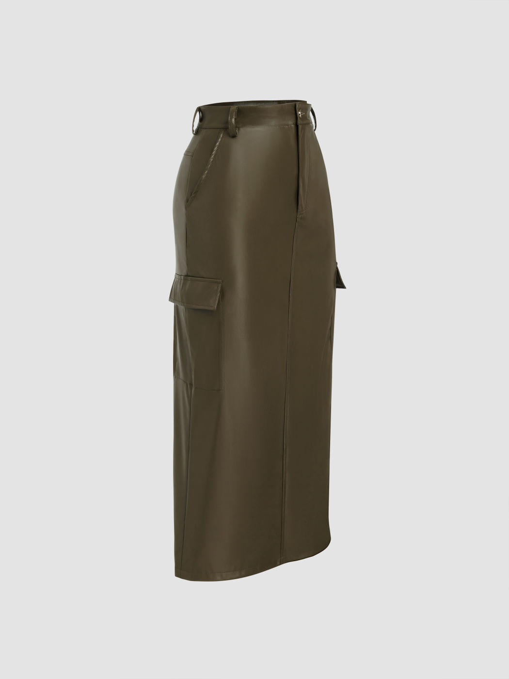 Faux Leather Cargo High Waist Button Maxi Skirt