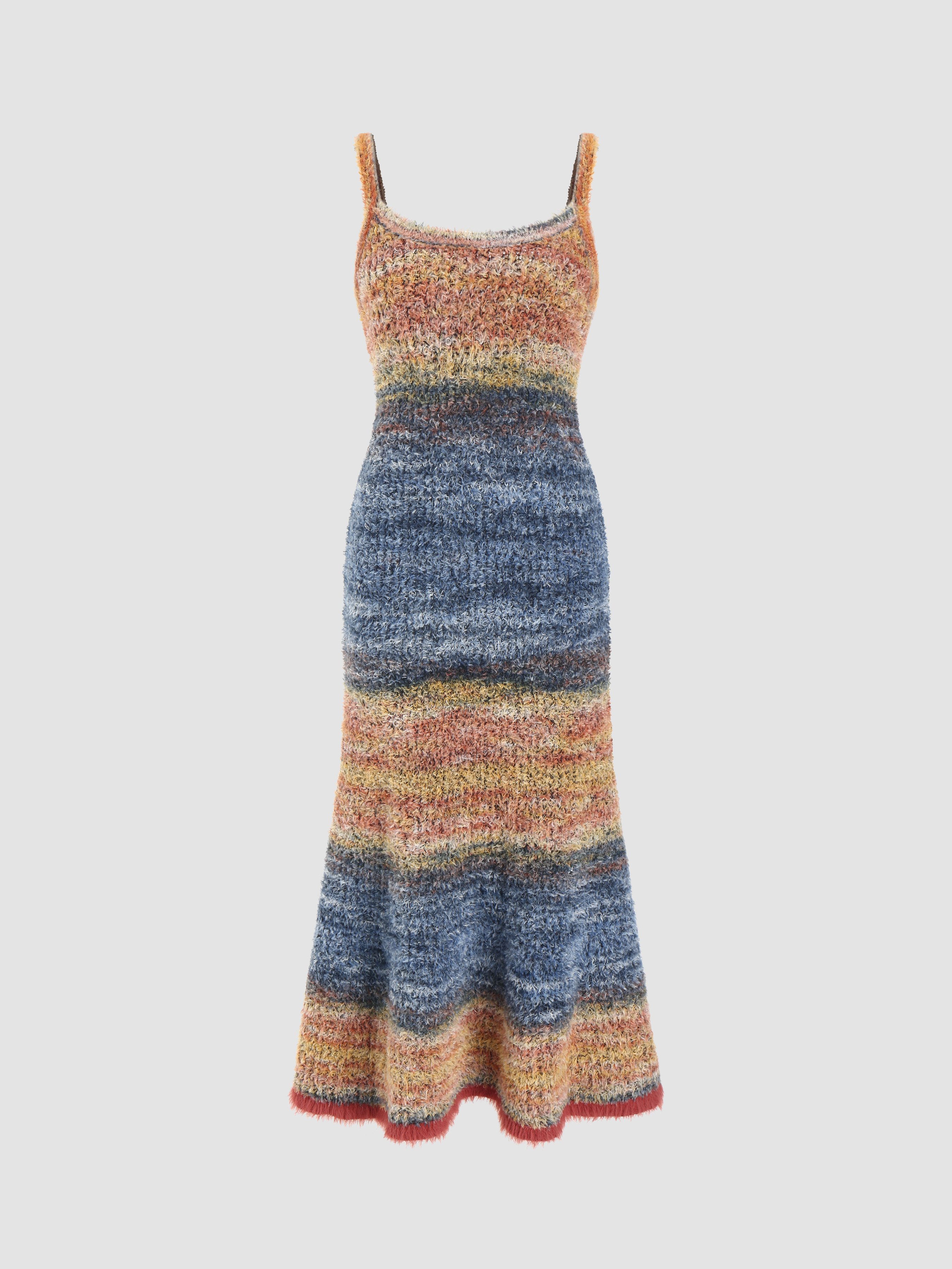Knit Uneck Contrasting Ruffle Mermaid Midi Dress Cider