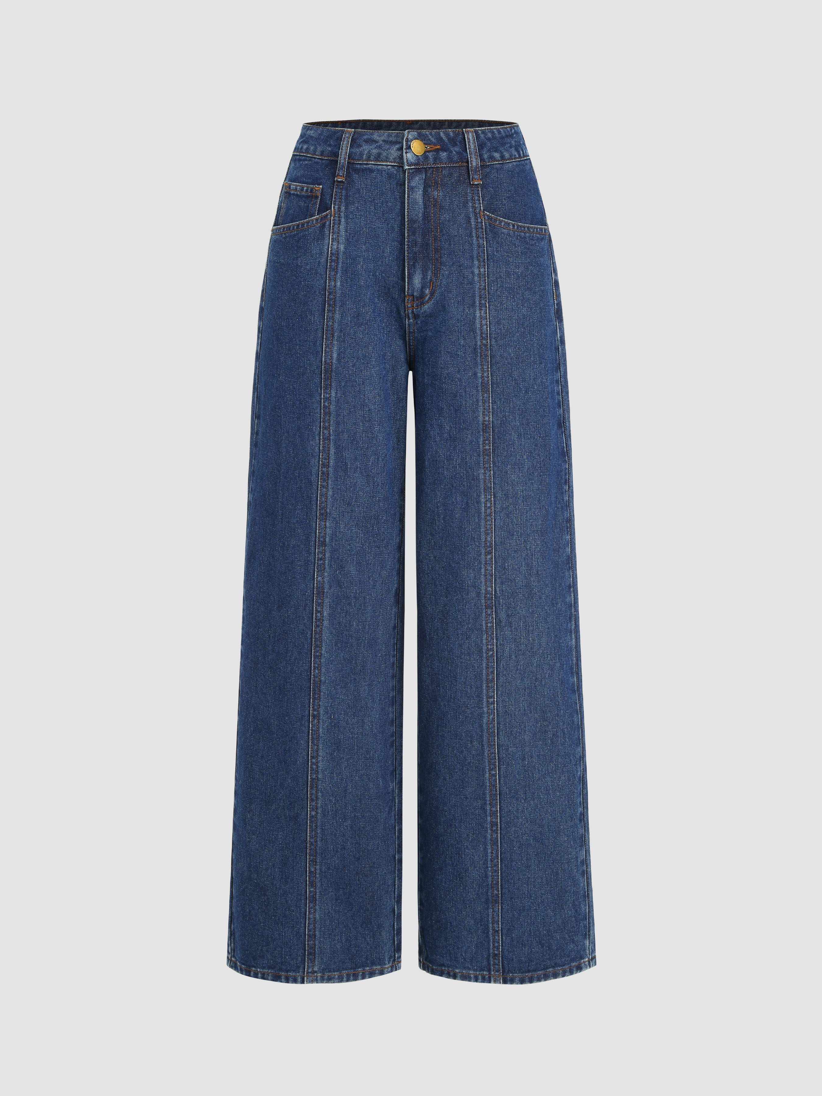 【DISCERNMENT】Philly Cat Wide Denim Pants Denim Denim Middle Waist Pleated Straight Leg Jeans For