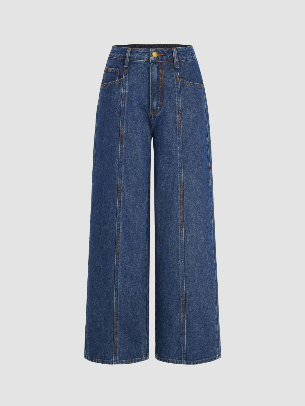Denim Middle Waist Pleated Wide Leg Jeans