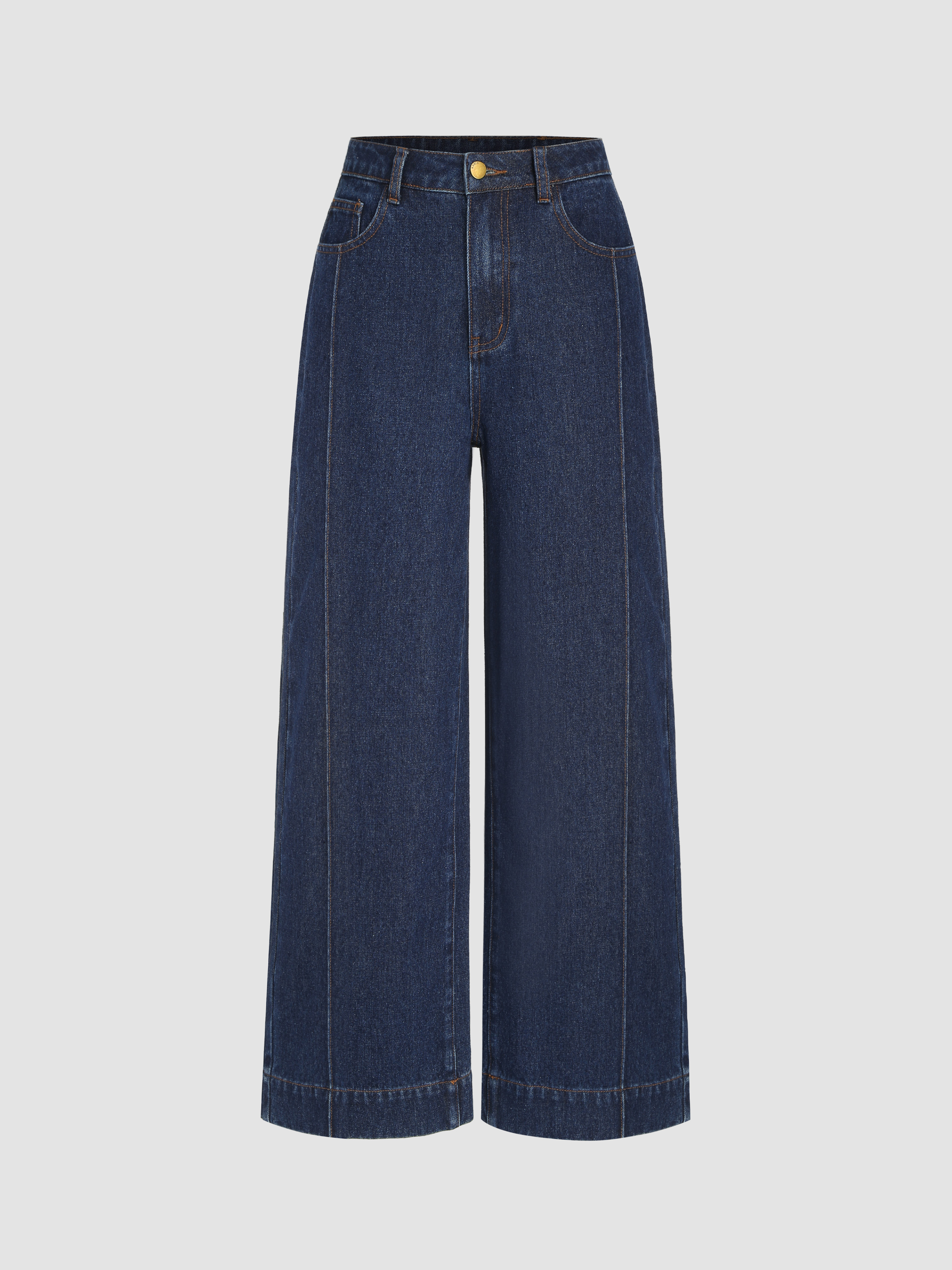 Denim Middle Waist Solid Wide Leg Jeans Cider
