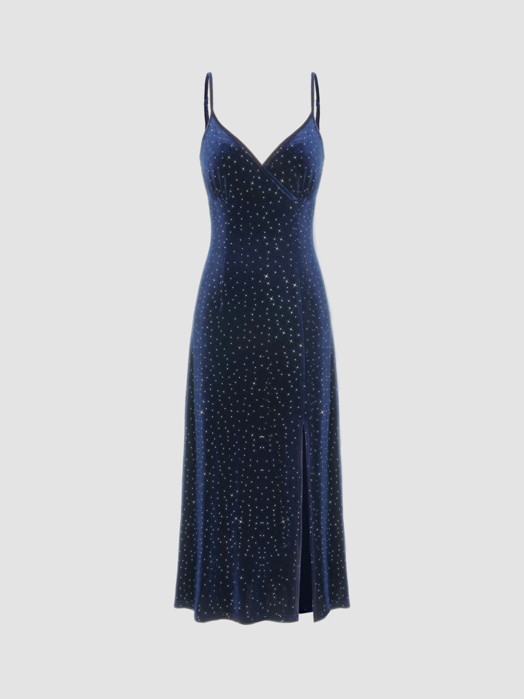  Samt V-Ausschnitt Strass Maxikleid