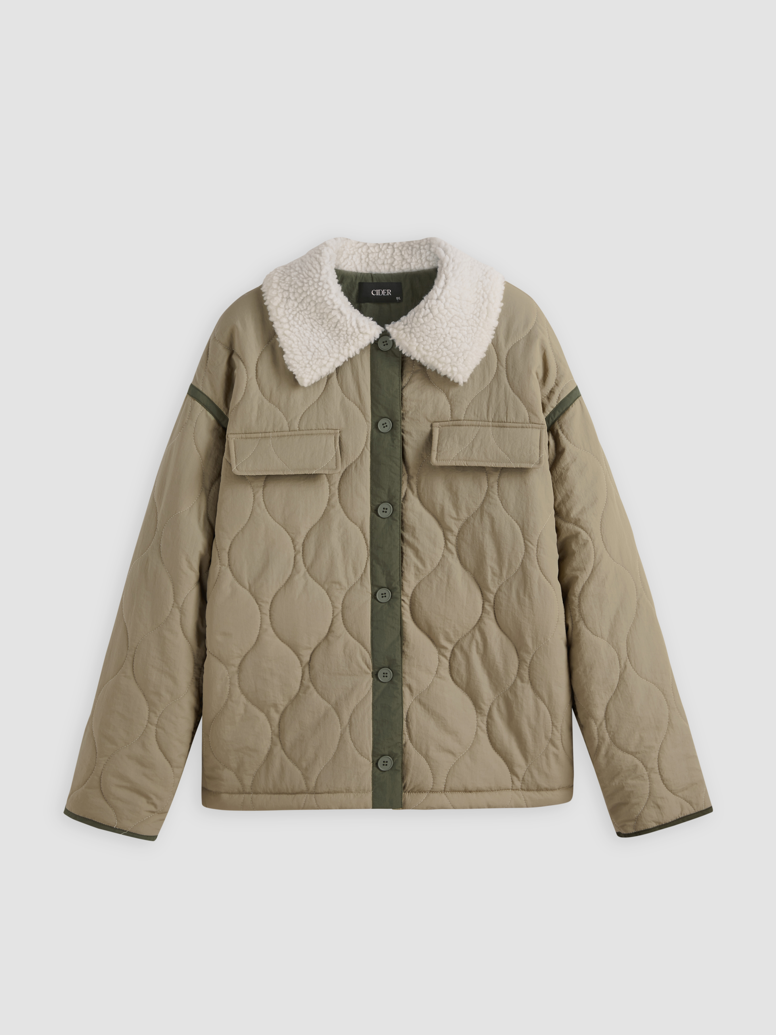 Collar Solid Button Puffer Jacket - Cider