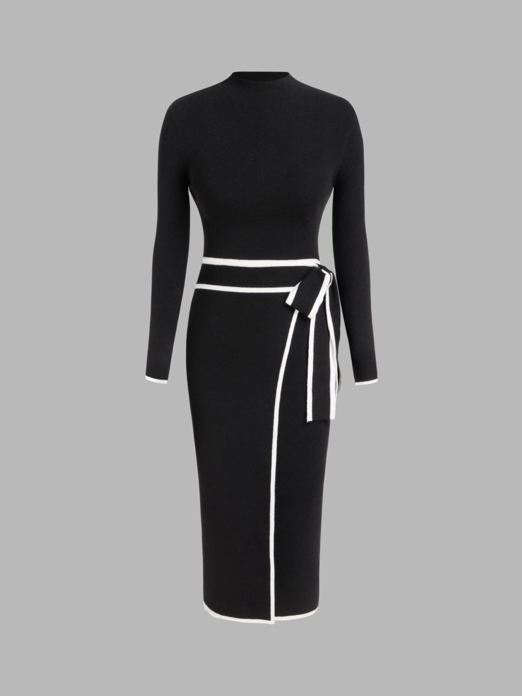 Turtleneck Belted Bowknot Knitted Maxi Dress