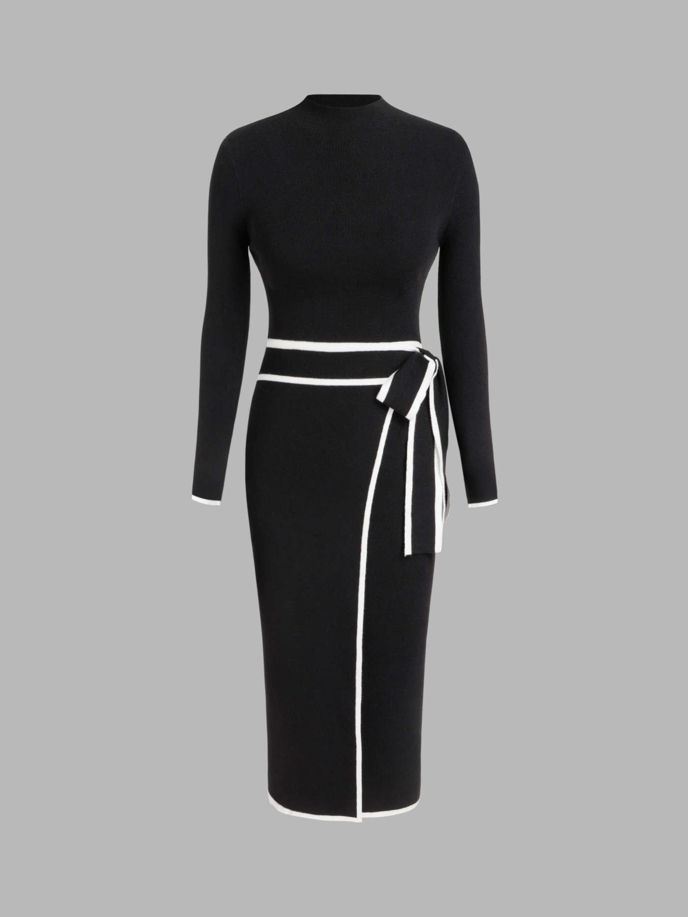 Turtleneck Belted Bowknot Knitted Maxi Dress