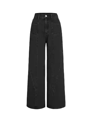 Mittlere Taille Taschen Jeans, lockere Passform