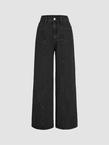 Mittlere Taille Taschen Jeans, lockere Passform