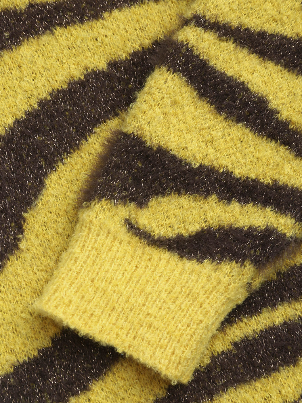 Fuzzy Knit V-neck Zebra Stripe Long Sleeve Top