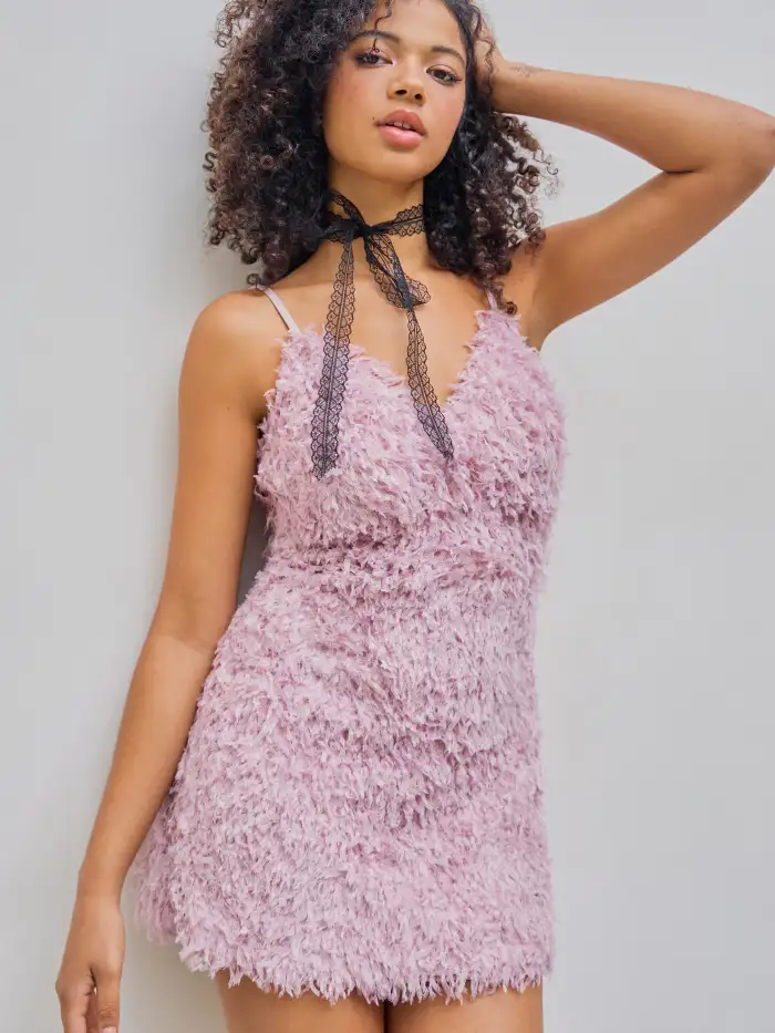 sachin and babi light blue dress Sun Dresses Party Dress For Party New Years Holiday Dress Faux Fur V-neck Backless  Feather Mini Dress For Party/Clubbing Date