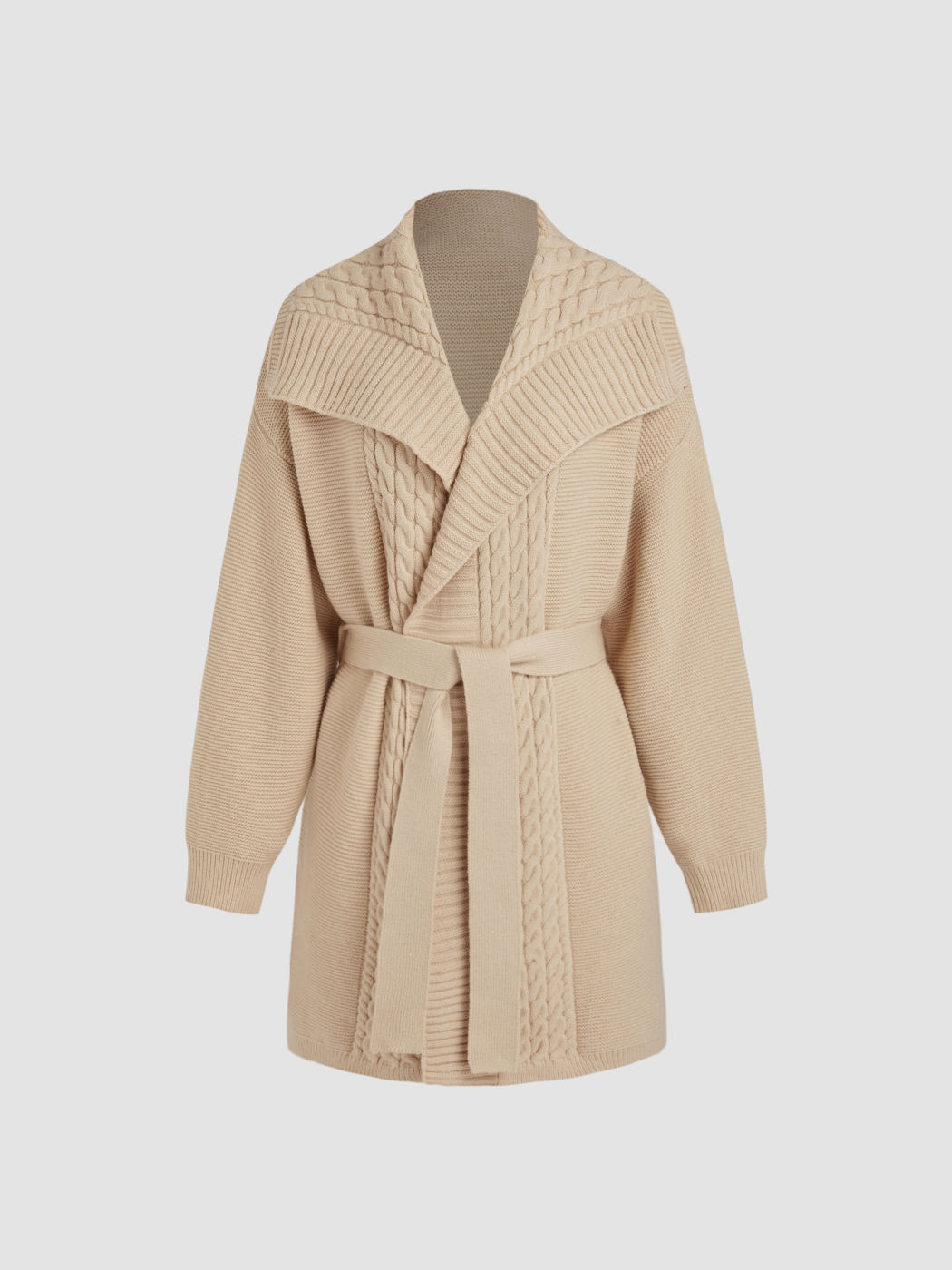  Kragen Gürtel Dicker Strickjacke
