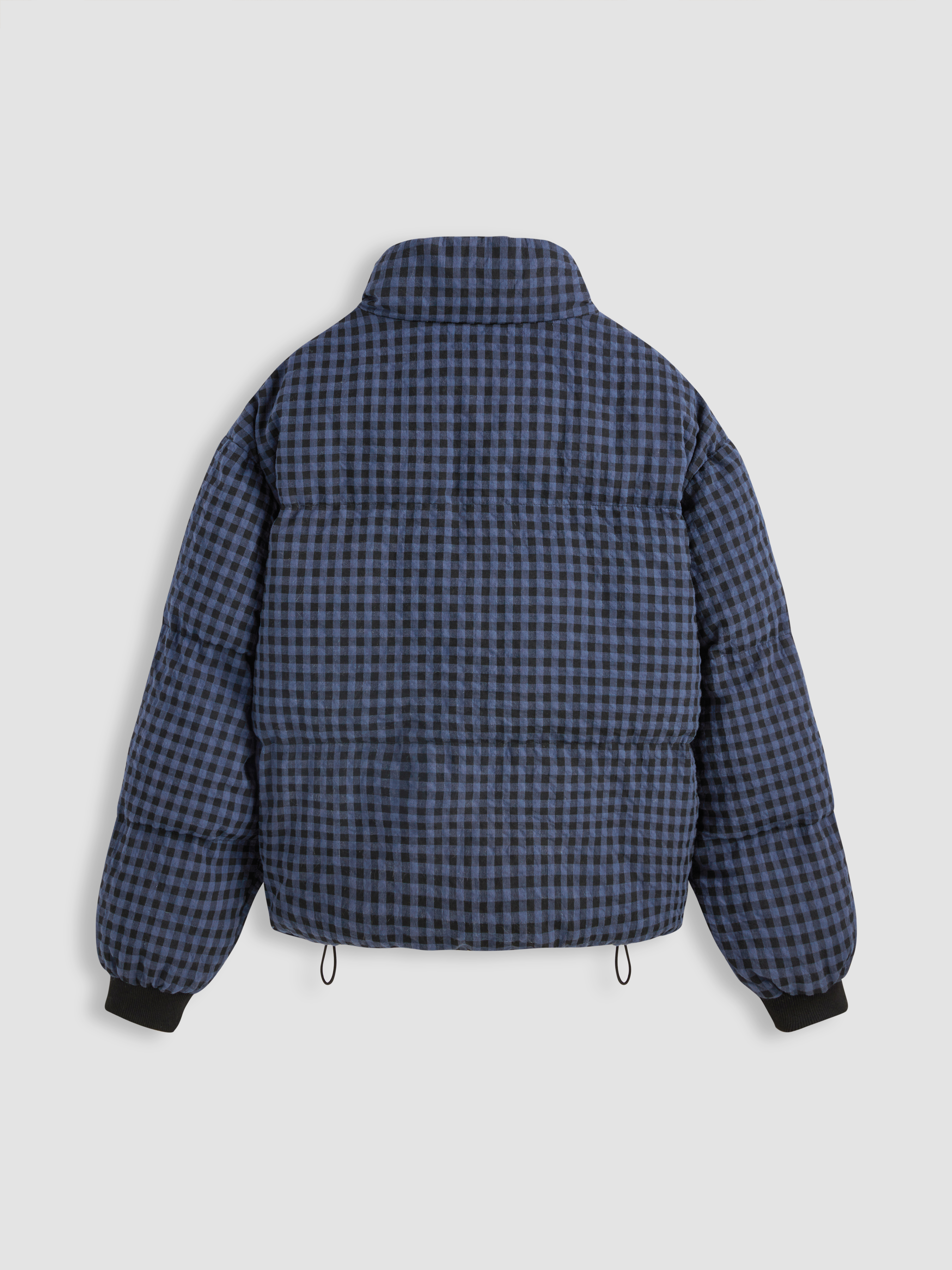 High Neck Plaid Zipper Puffer Jacket