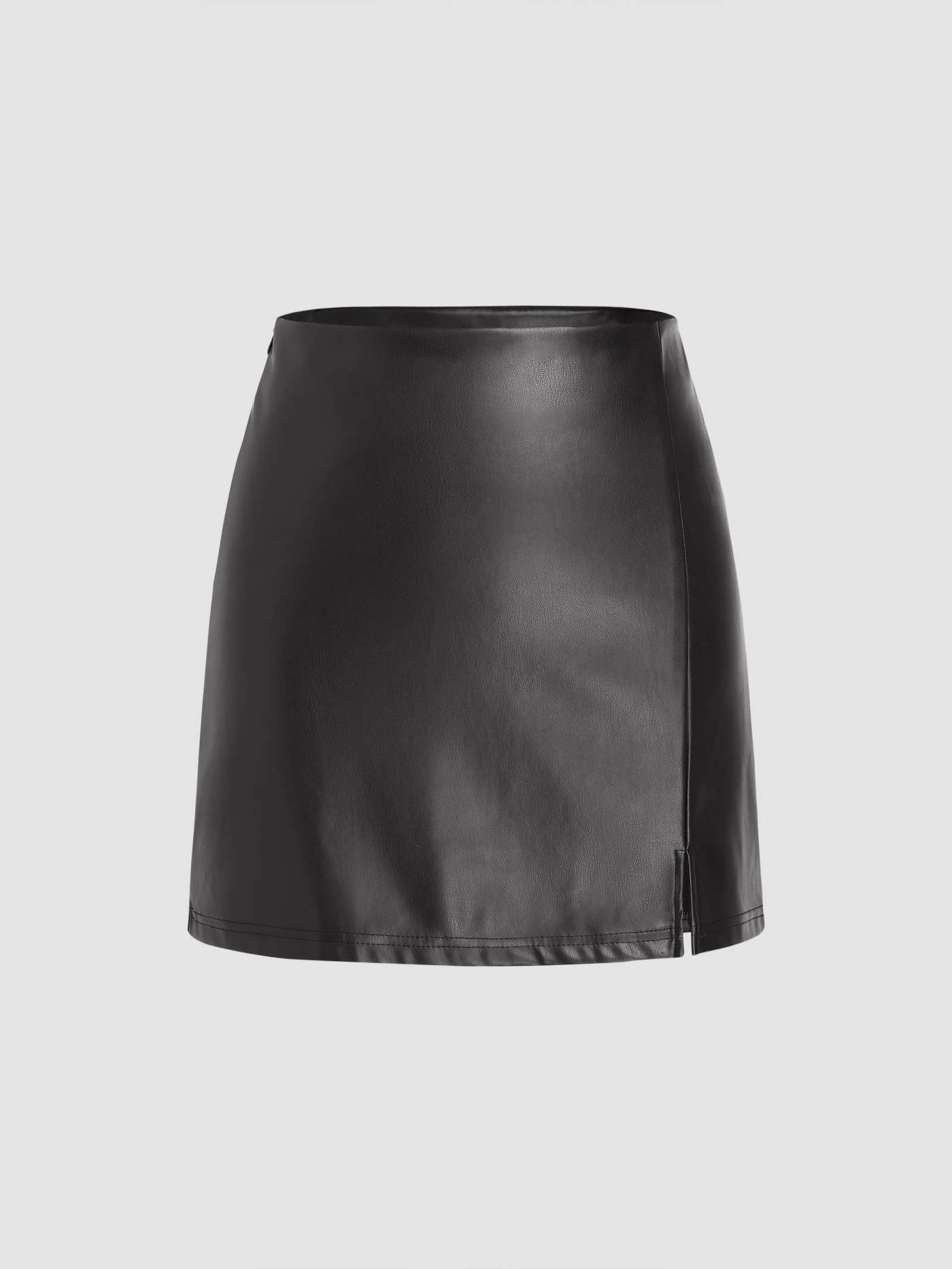 Faux Leather Solid Split Mini Skirt