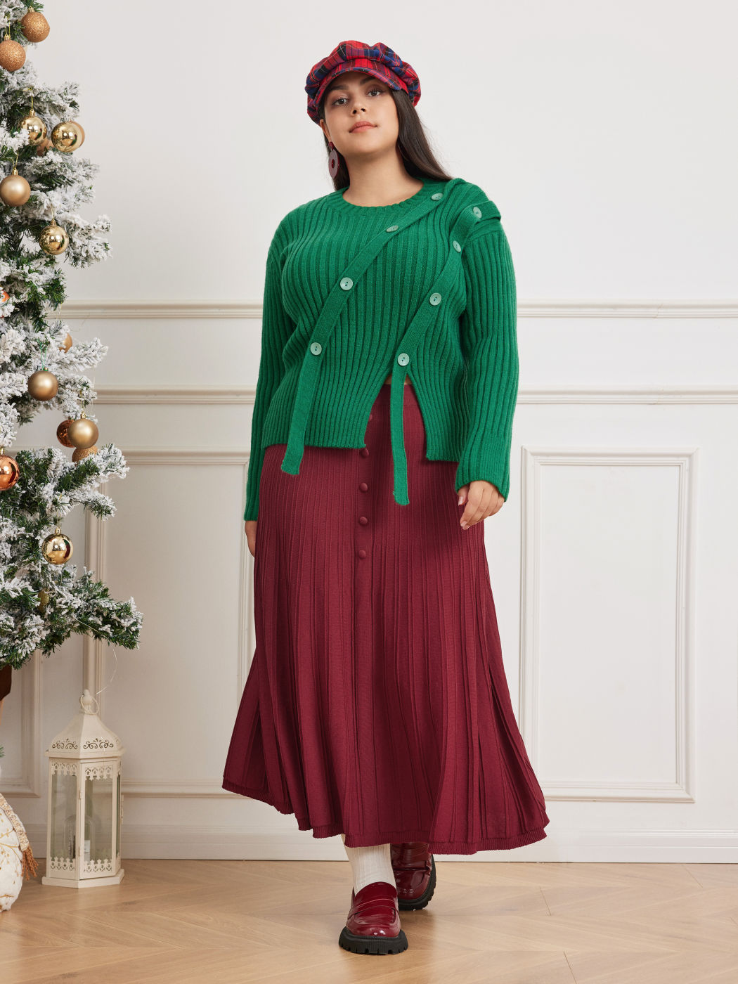 Knit Mid Waist Button Maxi Skirt Curve & Plus