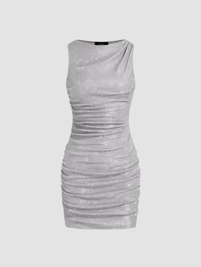 Sequin Cowl Neck Rhinestone Shoulder Straps Mini Dress