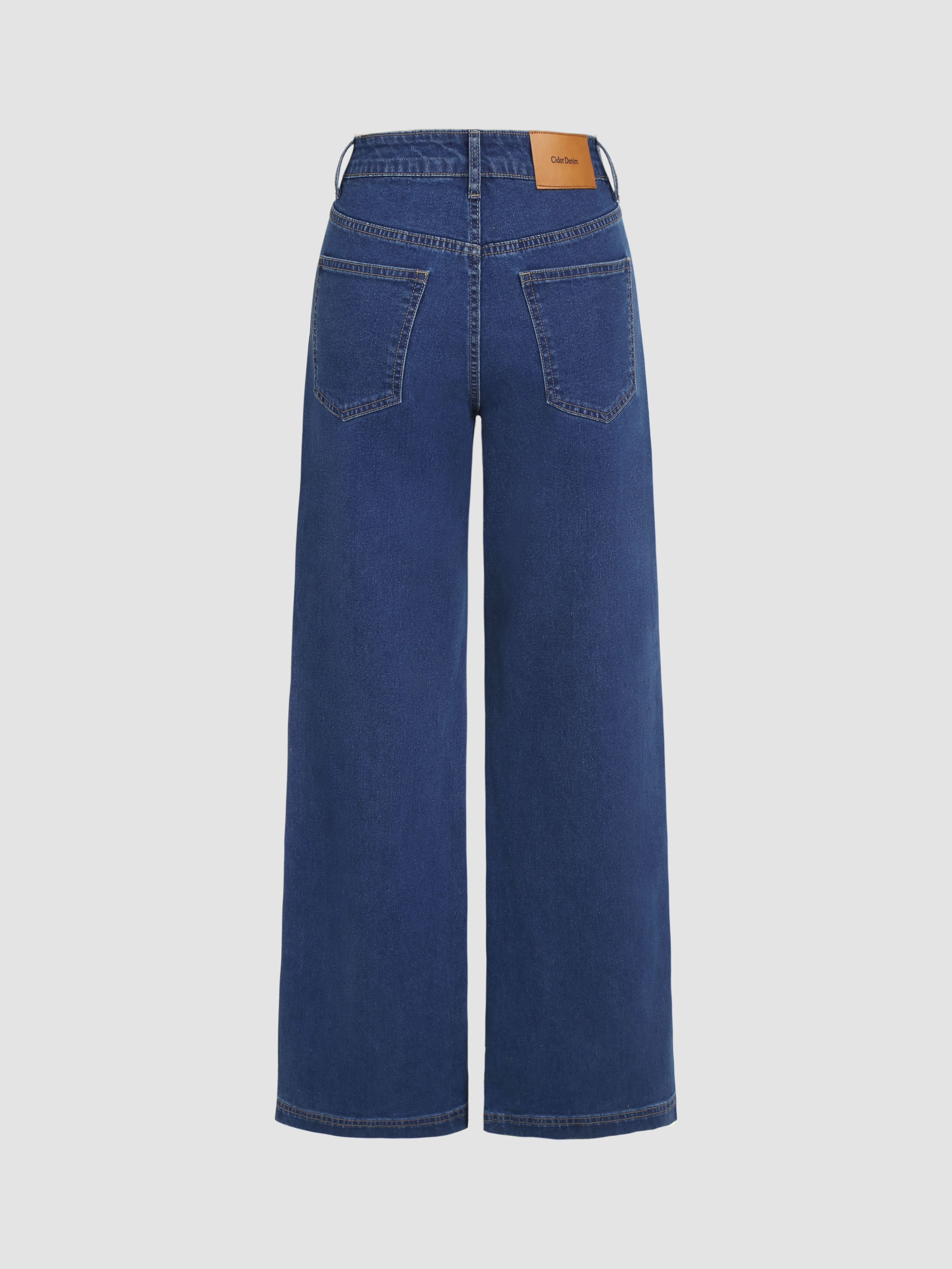 High Waist Solid Button Wide Leg Jeans - Cider