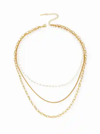 Collier à couches avec chaîne décorée de fausses perles