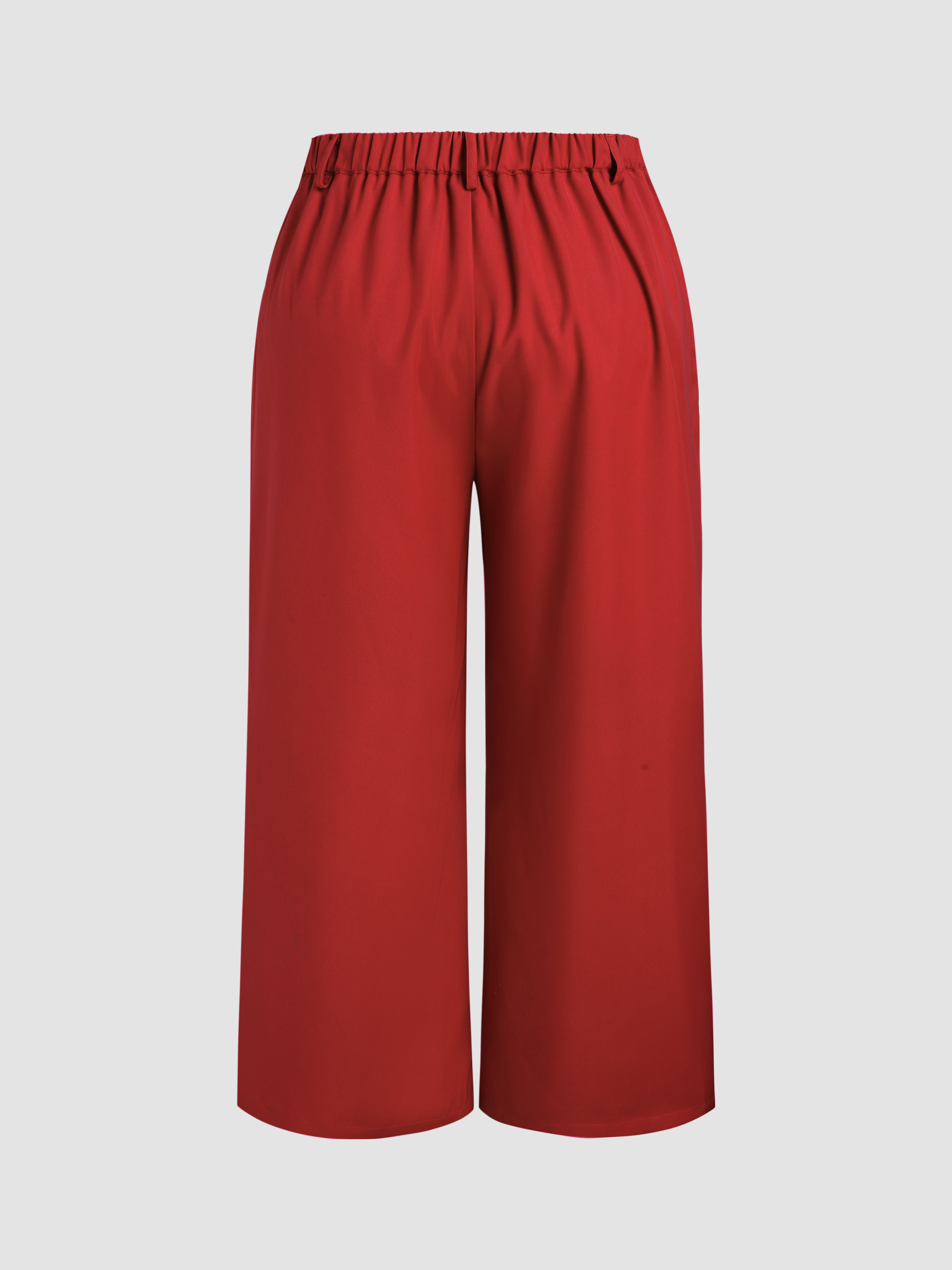 JWZUY Womens Wide Leg Pants Straight Trouser Elastic High Waist Full Pants  Plus Size Solid Pleated Pant Culottes Pant with Pocket Red XL