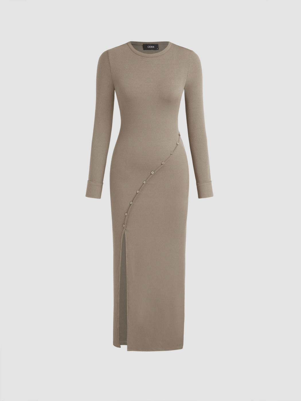  Rippen Asymmetrisches Split Button Maxikleid