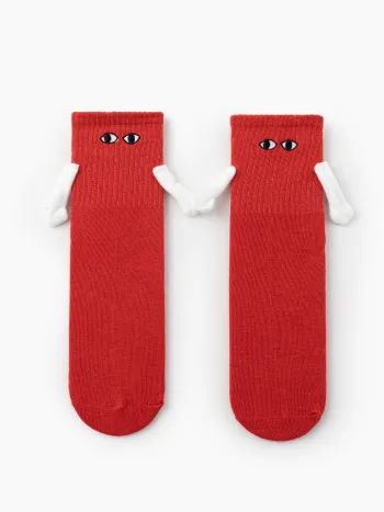 Magnetic Holding Hands Eye Decor Crew Socks