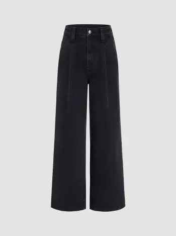 Denim Hochbund gefaltete Gerade Jeans