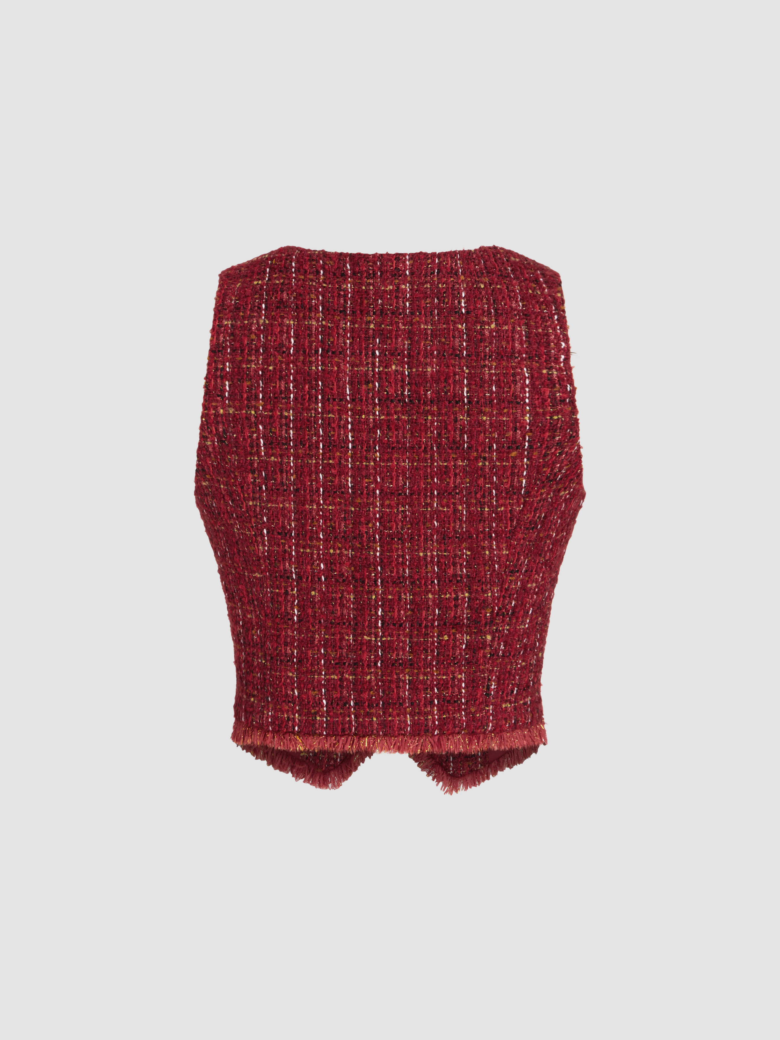 Tweed Tweed V-neck Metallic Button Vest For Date Coffee Shop