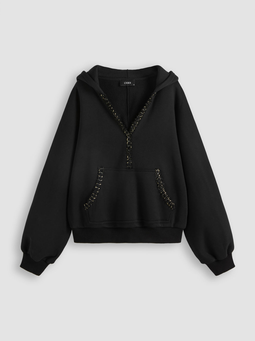 V-neck Pocket Solid Hoodie