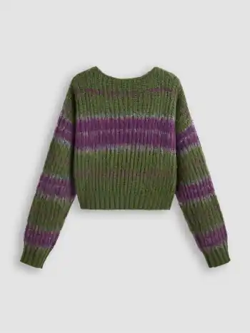  Rundhals Gestreiftes Strickoberteil Kurz Kurve & Plus