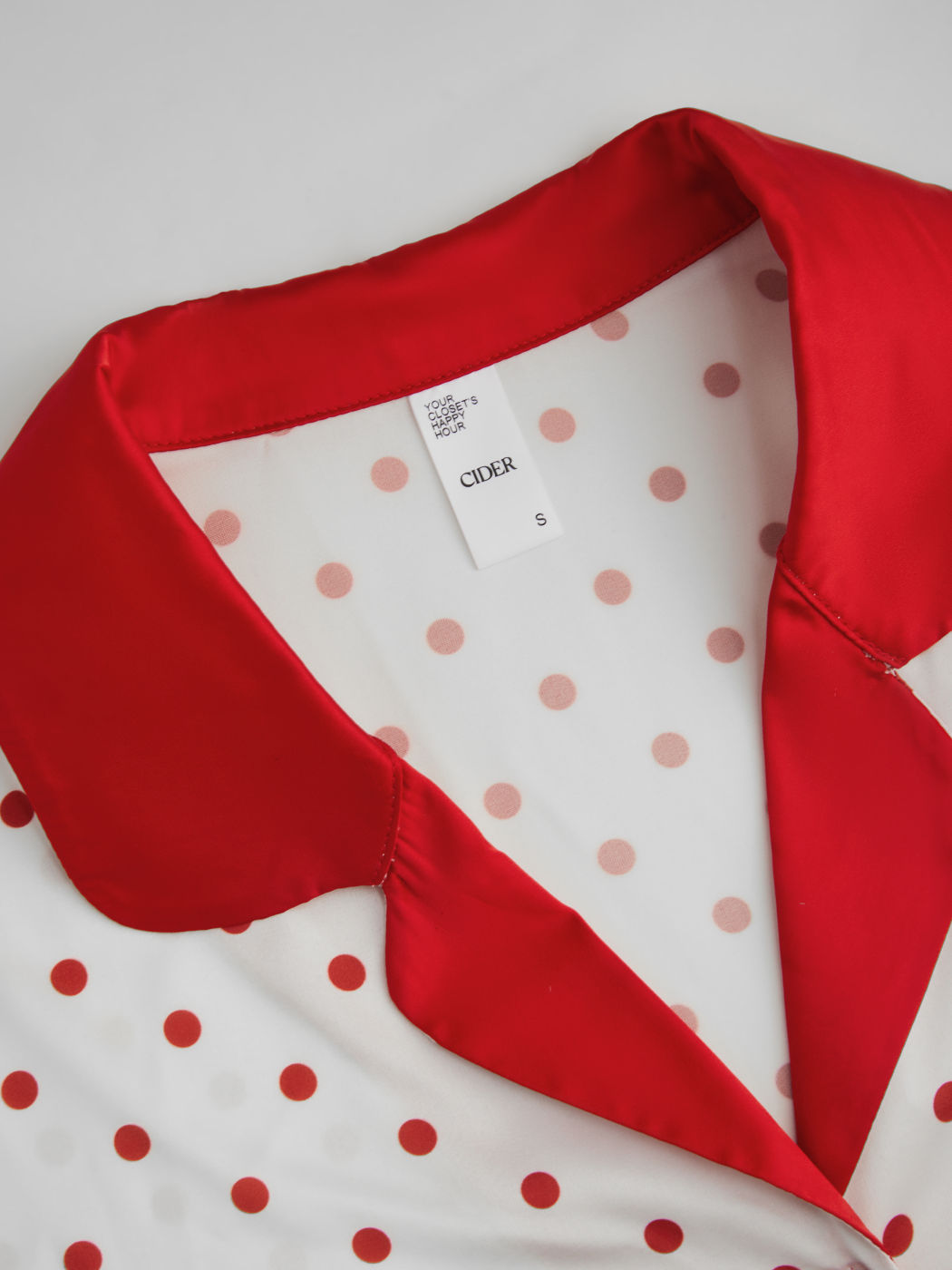 Satin Collar Polka Dot Pajama Top