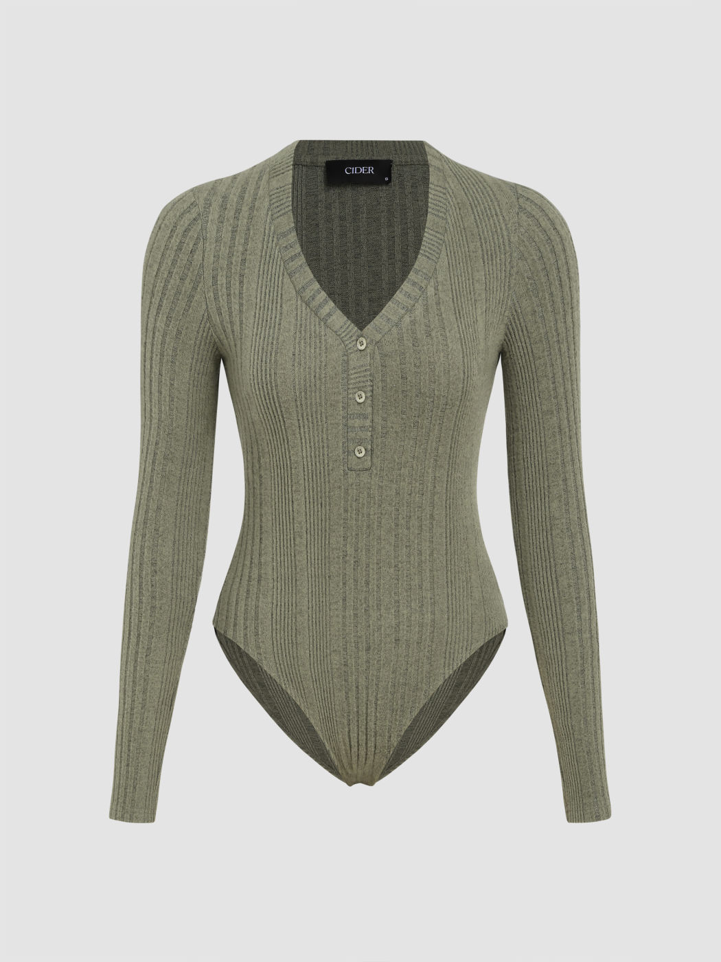 Rib V-neck Solid Button Bodysuit