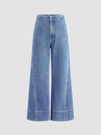 Solid Denim High Waist Baggy Jeans