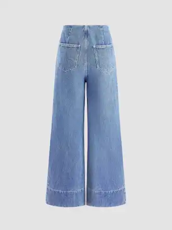 Solid Denim High Waist Baggy Jeans
