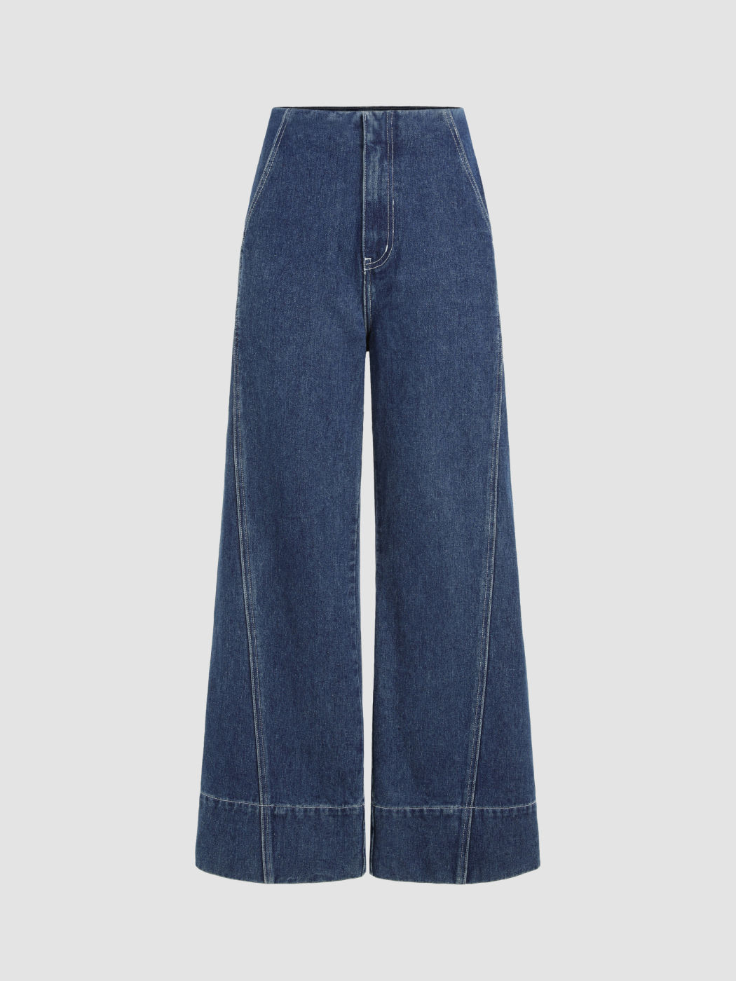 Einfarbiges Denim-Hochbund-Baggy-Jeans