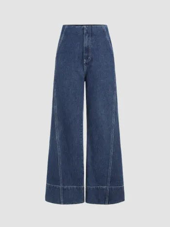 Einfarbiges Denim-Hochbund-Baggy-Jeans