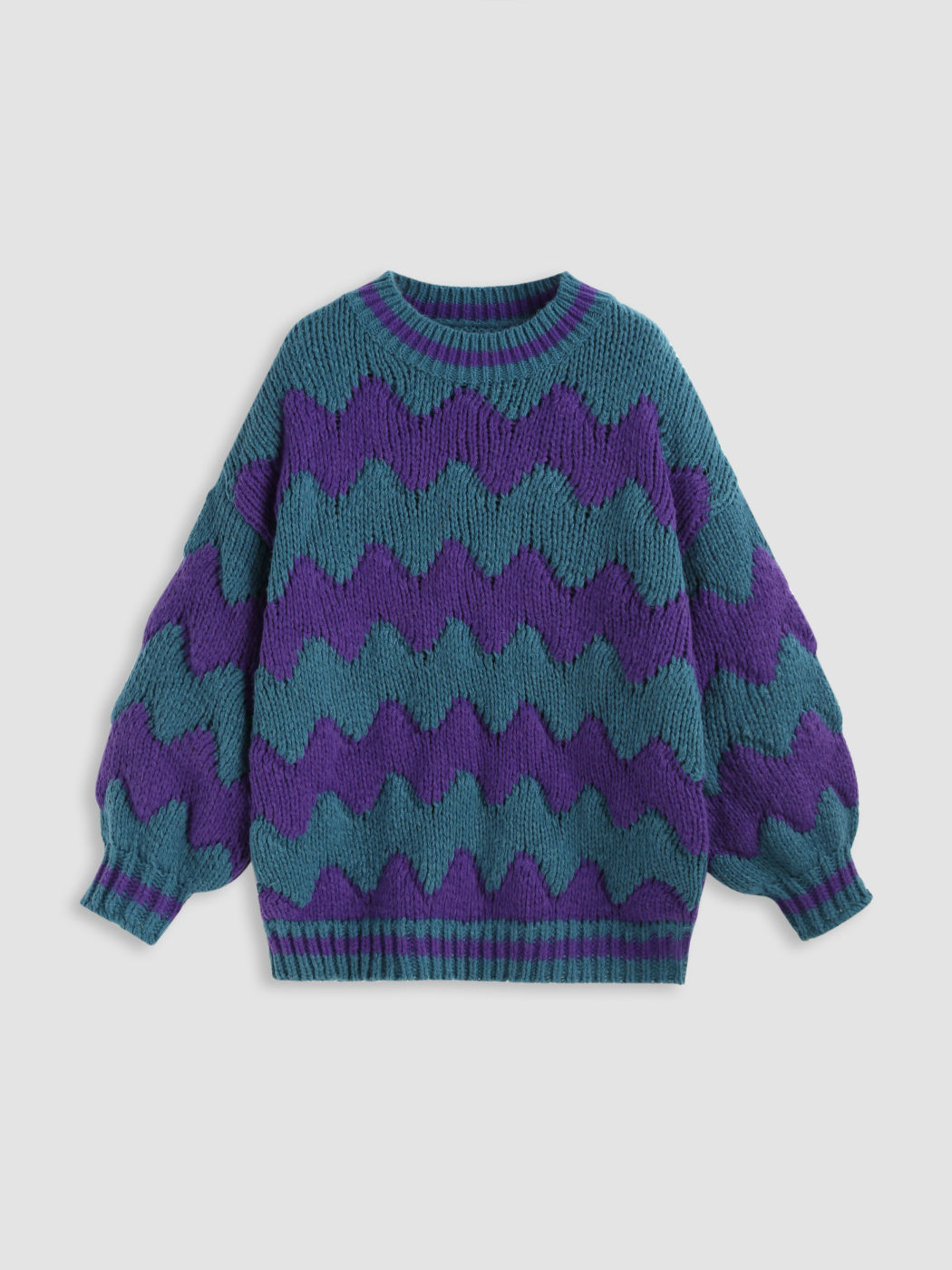  Gestrickter Rundhals-Chevron-Pullover