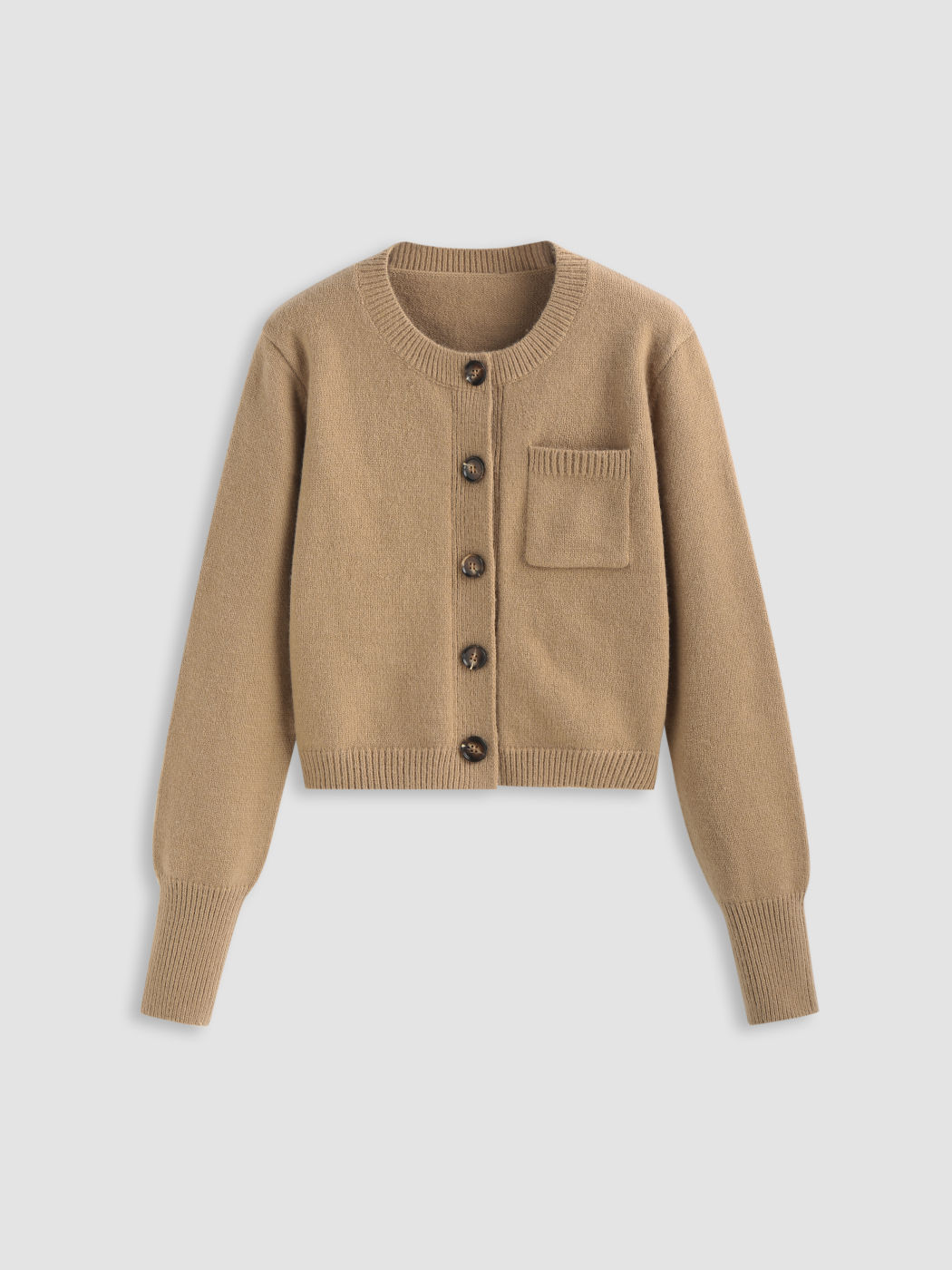  Strick Rundhals Knopf Strickjacke