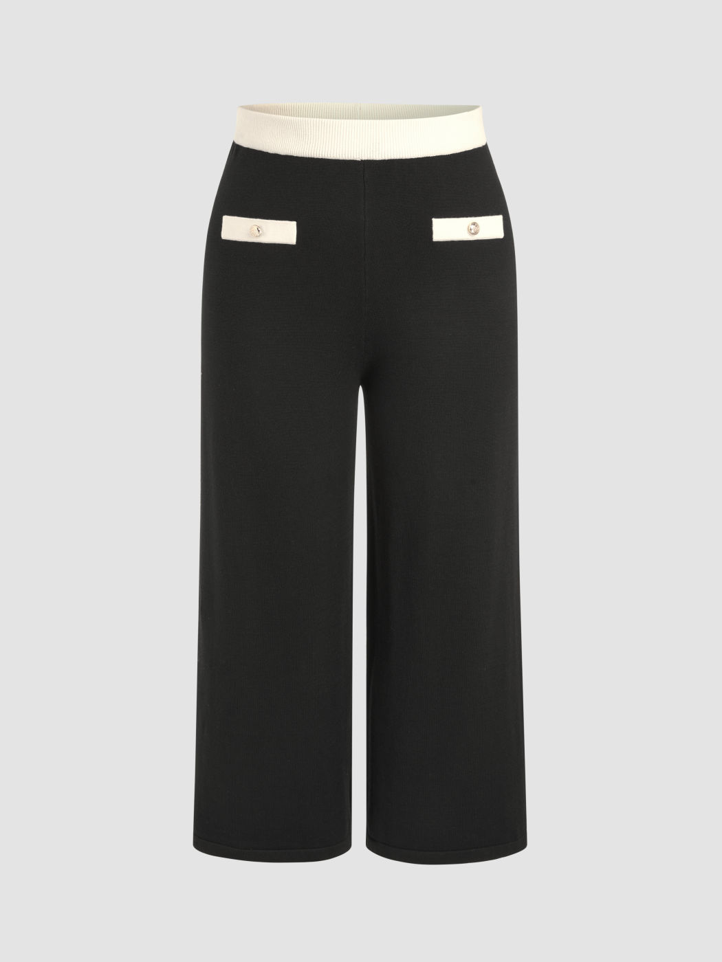 Knit Mid Waist Button Trousers Curve & Plus