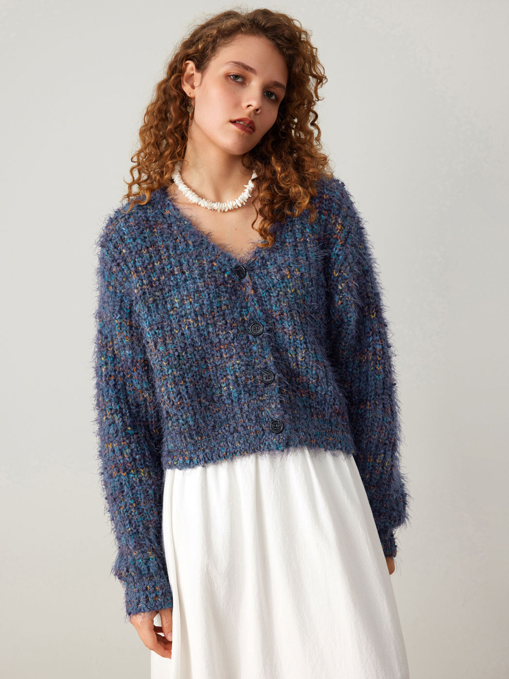  V-Ausschnitt Solid Knopf Strickjacke