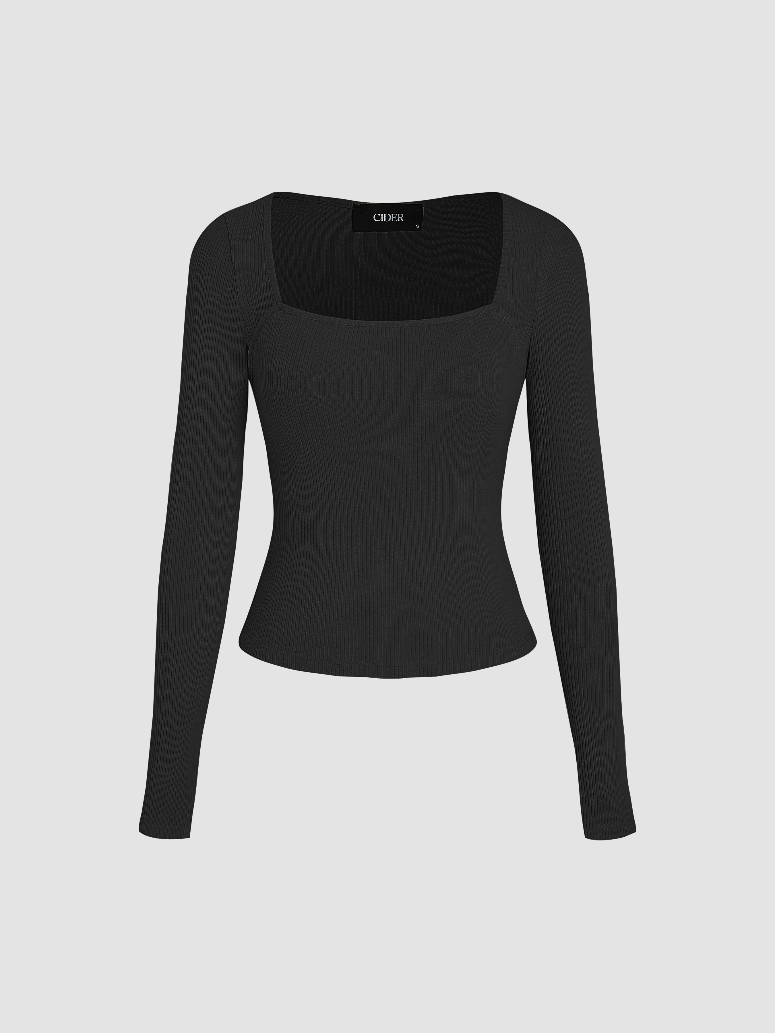 Square Neck Solid Long Sleeve Top - Cider