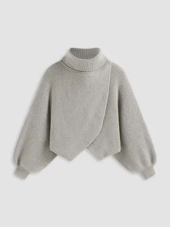 High Neck Solid Strickoberteil Kurve & Plus