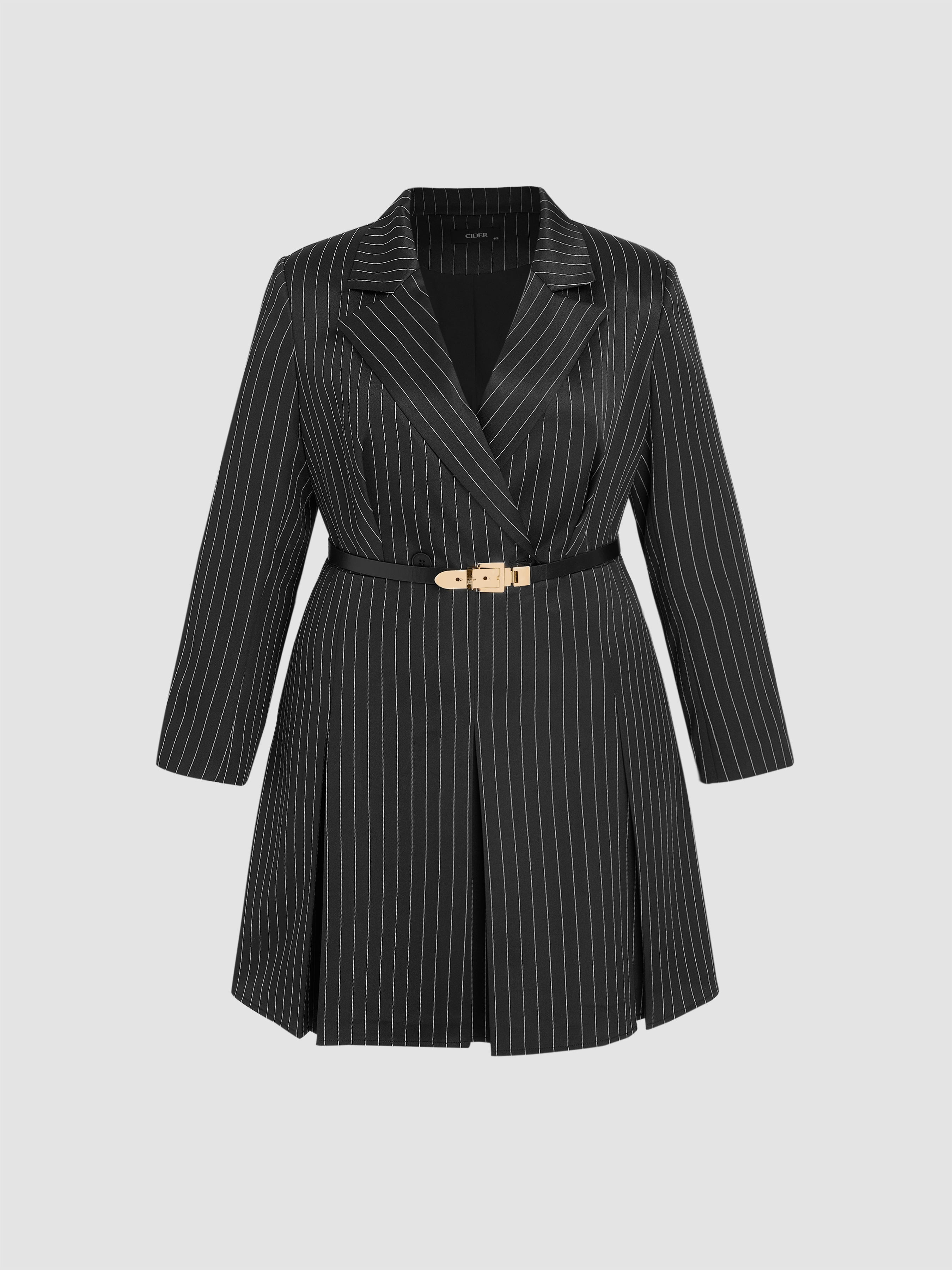 Woven Striped Button Blazer Mini Dress With Belt Curve