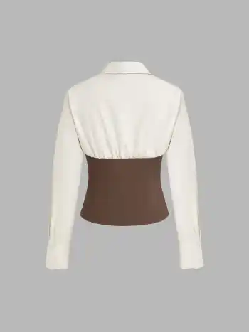 Chemise Patchwork Col Boutonnée Manches Longues