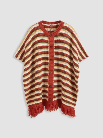  Rundhalsausschnitt Streifen Knopf Strickjacke