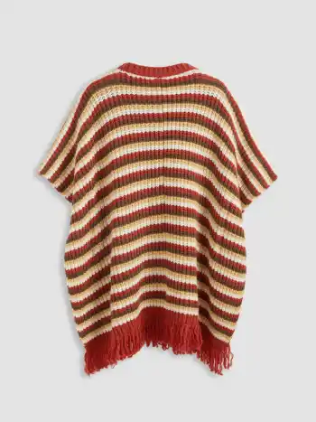  Rundhalsausschnitt Streifen Knopf Strickjacke