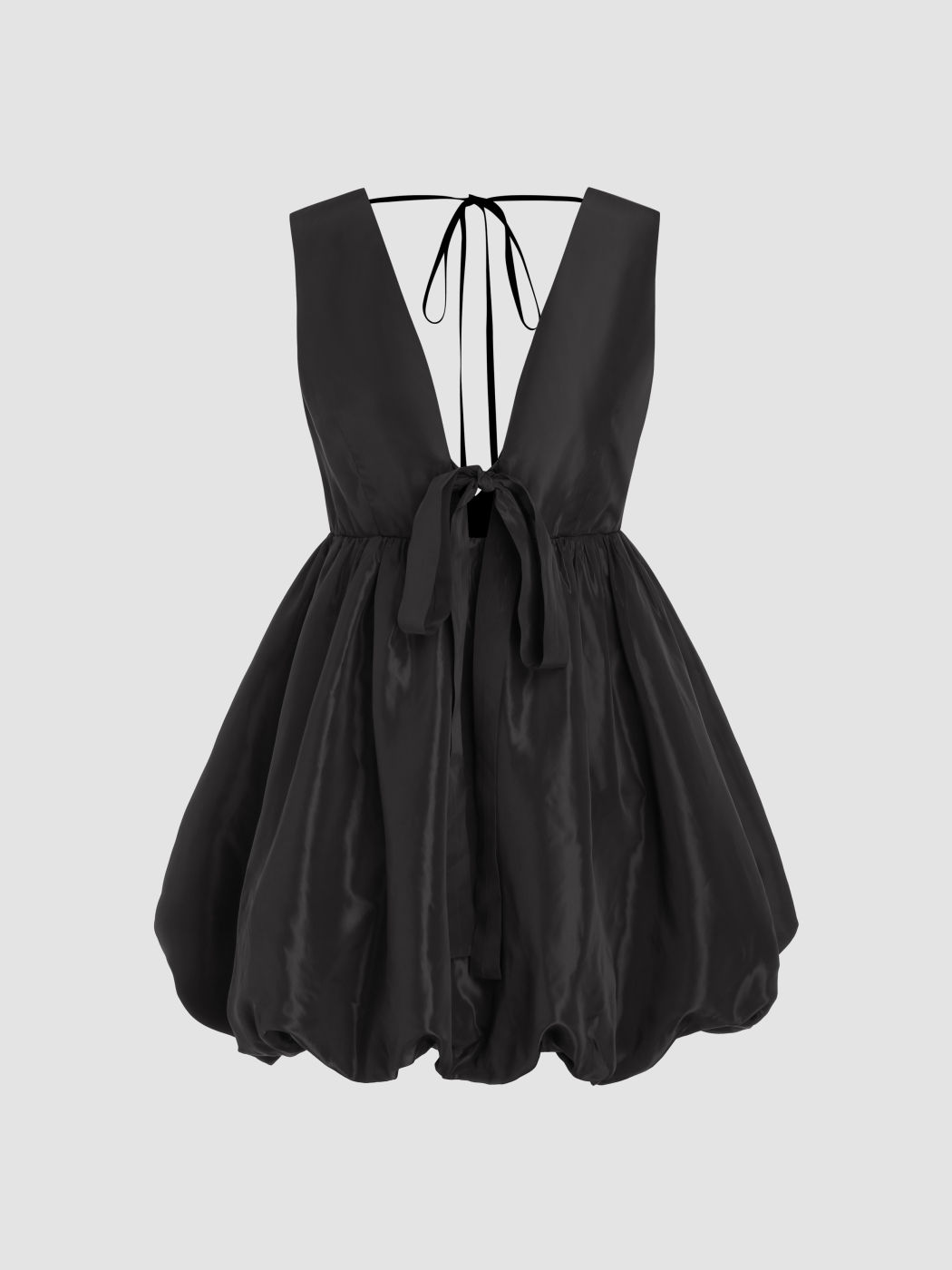 V-neck Bowknot Tie Back Bubble Mini Dress