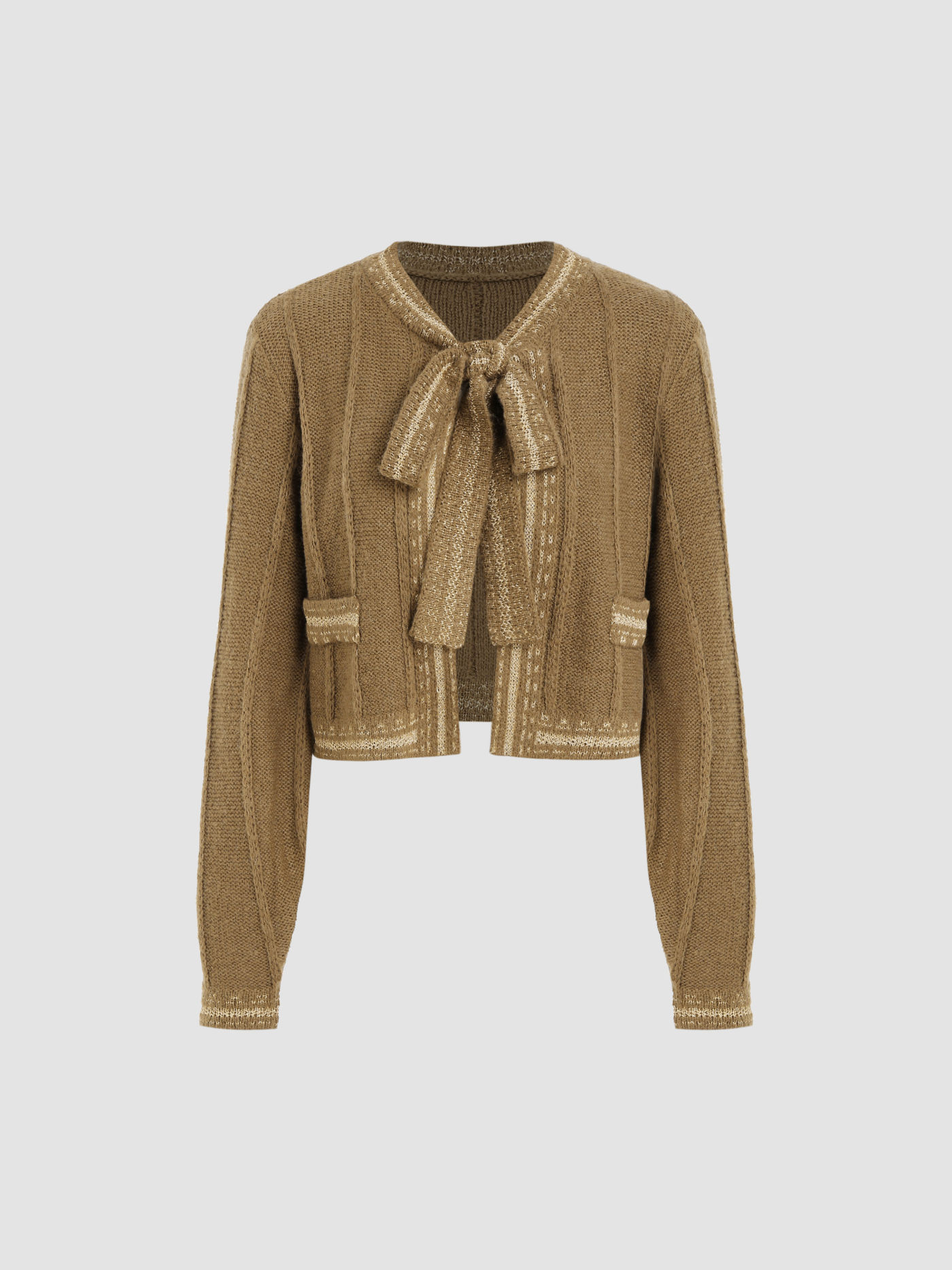 Wool-blend V-neck Bowknot Knitted Cardigan