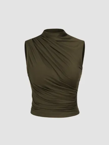 Asymmetrisches hochkragiges geriffeltes Crop Top