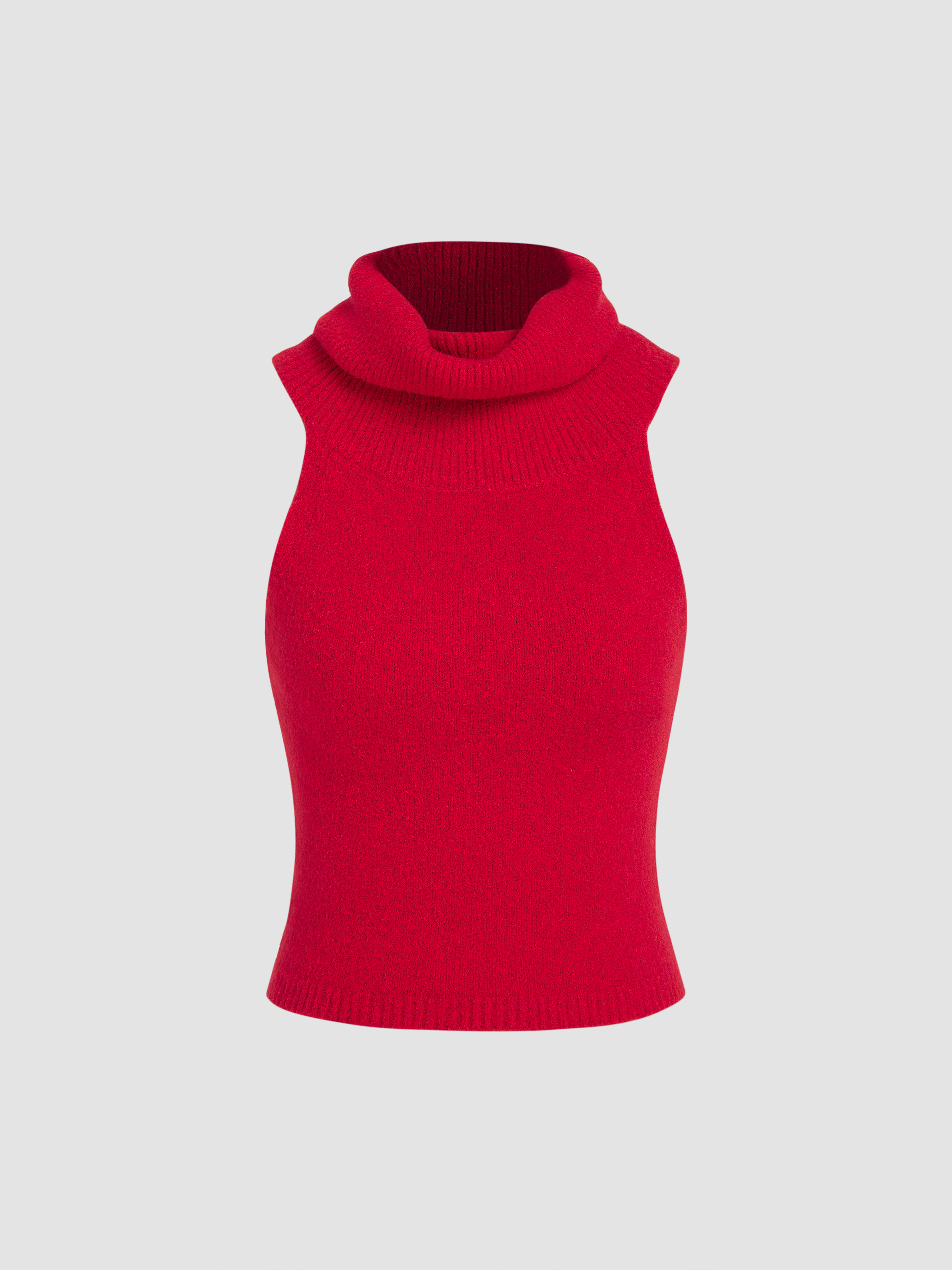 Knit Fabric Wool-blend High Neck Knitted Crop Top For Daily