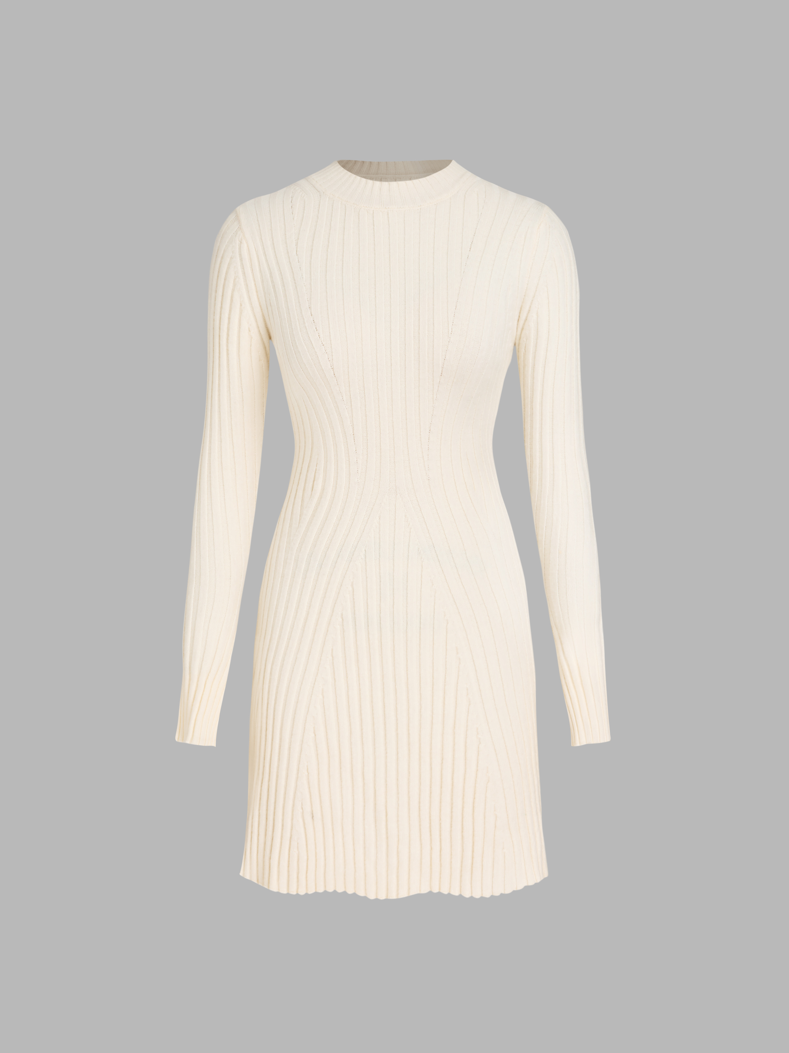 Office Siren Knit Fabric Ribbed Round Neck Ruffle Mini Dress For Date ...