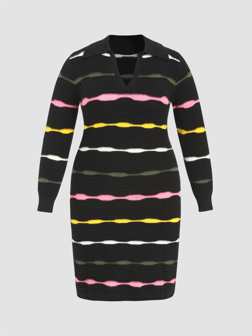  Strick Jacquard V-Ausschnitt Geometrisches Midikleid Kurve & Plus